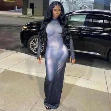 Y2K 3D Body Print Maxi Dress Women Aesthetic Long Sleeve Unique Sexy Body-Shaping Robe Party Clubwea...