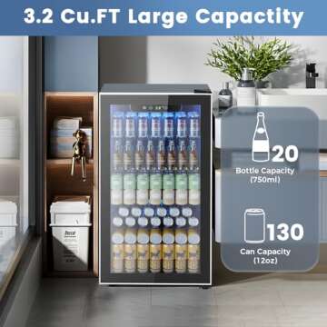 Electactic Mini Fridge 130 Can Beverage Refrigerator Cooler, 3.2 Cu.Ft Drink Fridge for Soda Wine Be...