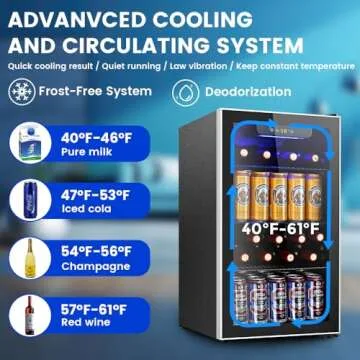 Electactic Mini Fridge 130 Can Beverage Refrigerator Cooler, 3.2 Cu.Ft Drink Fridge for Soda Wine Beer, Adjustable Temperature Control for Home Office, Black