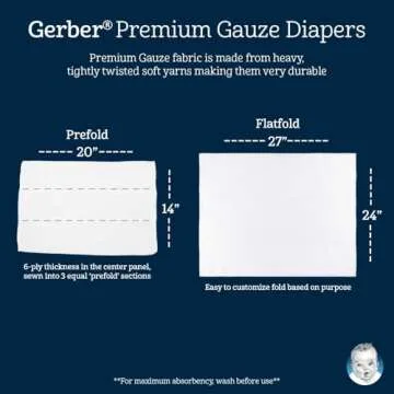 Gerber Gauze Prefold Cloth Diapers - Soft & Absorbent
