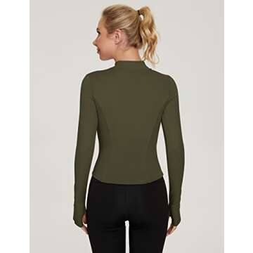 LUYAA Womens Athletic Full Zip Up Jacket Tight Slim Fit Workout Jackets Long Sleeve Running Active Tops Army Green M
