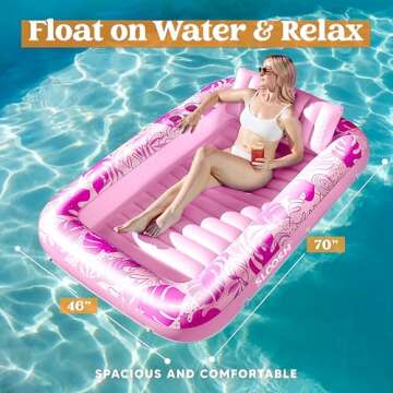 SLOOSH Inflatable Tanning Pool Lounger Float, 70" x 46" Pool Floats Adult with Pillow, 4 in 1 Suntan...