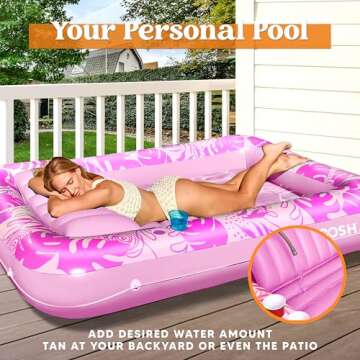 SLOOSH Inflatable Tanning Pool Lounger Float, 70" x 46" Pool Floats Adult with Pillow, 4 in 1 Suntan Tub Raft Floatie,Sunbathing Bed Lounge for Water Blow Up Kids Ball Pit Party Gifts, L-Hot Pink