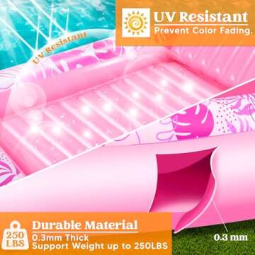 SLOOSH Inflatable Tanning Pool Lounger Float, 70" x 46" Pool Floats Adult with Pillow, 4 in 1 Suntan Tub Raft Floatie,Sunbathing Bed Lounge for Water Blow Up Kids Ball Pit Party Gifts, L-Hot Pink
