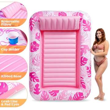 SLOOSH Inflatable Tanning Pool Lounger Float, 70" x 46" Pool Floats Adult with Pillow, 4 in 1 Suntan Tub Raft Floatie,Sunbathing Bed Lounge for Water Blow Up Kids Ball Pit Party Gifts, L-Hot Pink