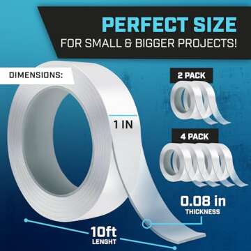 Lockport Double Sided Tape Heavy Duty Hanging – 4 Pack - 1 inch x 10 Ft Each –Mounting Tape for ...