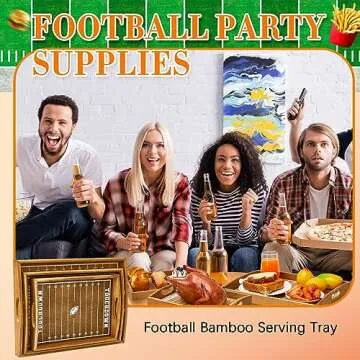 Skylety 3 Pcs Football Serving Trays Wooden Football Field Shaped Plates Football Stadium Serveware Tailgate Party Serving Platter for Game Party Decorations, 16.25'', 14.5'', 12.5''