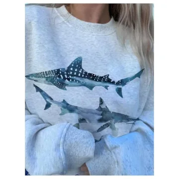 GORGLITTER Women's Shark Graphic Crewneck Sweatshirt