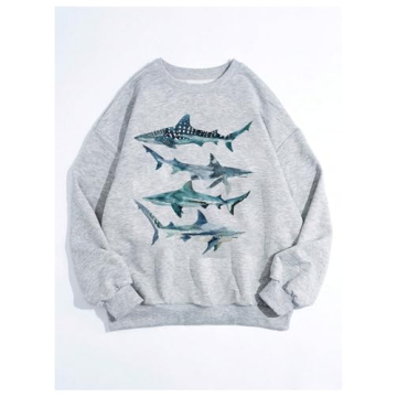 GORGLITTER Women's Shark Graphic Crewneck Sweatshirt