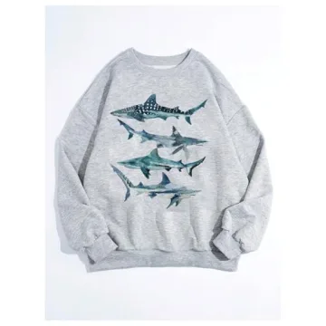 GORGLITTER Women's Shark Graphic Crewneck Sweatshirt