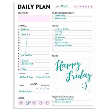 Daily Planner Notepad - Tear-Off Daily Planning Pad, Organizer with To Do Lists, Schedule, Appointme...