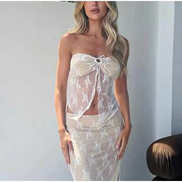 Women Y2k Lace Trim Tube Tops Off Shoulder Stretchy Crop Top Sleeveless Open Back Tube Top 00s Fairy Grunge Outfit K-White