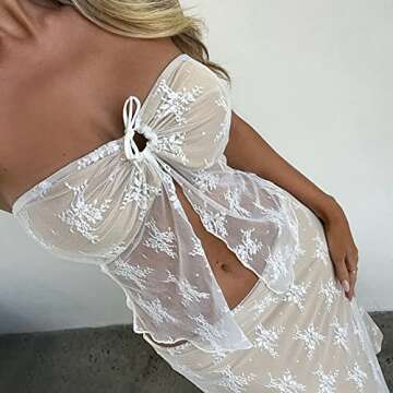 Women Y2k Lace Trim Tube Tops Off Shoulder Stretchy Crop Top Sleeveless Open Back Tube Top 00s Fairy Grunge Outfit K-White