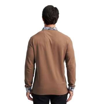 VEBOON Men's Long Sleeve Casual Polo Shirts Hawaiian Print Fashion Pique Polo for Men Breathable Business Polo Shirts