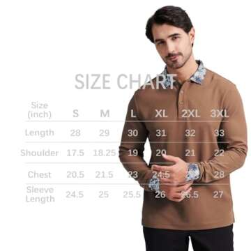 VEBOON Men's Long Sleeve Casual Polo Shirts Hawaiian Print Fashion Pique Polo for Men Breathable Business Polo Shirts