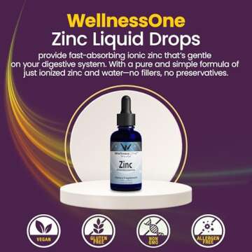WellnessOne Ionic Liquid Zinc Drops for Immunity Support - Highly Absorbable Zinc Liquid Supplements for Kids & Adults - USA Tested, Vegan, Non-GMO, Gluten-Free, 1.67 fl oz