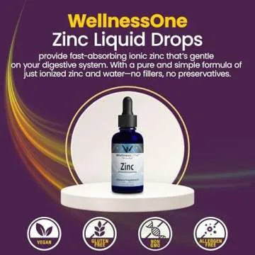WellnessOne Ionic Liquid Zinc Drops for Immunity Support - Highly Absorbable Zinc Liquid Supplements for Kids & Adults - USA Tested, Vegan, Non-GMO, Gluten-Free, 1.67 fl oz