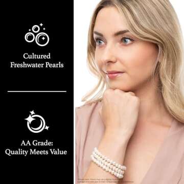 SPLENDID PEARLS Set of 3 White Cultured Freshwater Pearl Bracelets for Women | Women's Stretch Brace...