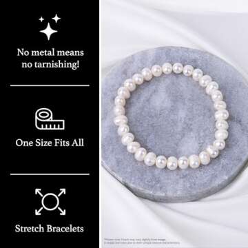 SPLENDID PEARLS Set of 3 White Cultured Freshwater Pearl Bracelets for Women | Women's Stretch Bracelet with Adjustable Fit of 7.25"