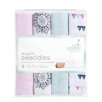 aden + anais Essentials Swaddle Blanket, Muslin Blankets for Girls & Boys, Baby Receiving Swaddles, ...