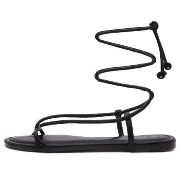 Shoe Land SL-Auday Women's Lace-Up Flat Sandals, Open Toe Tie-Up Ankle Wrap Slingback Crisscross Str...