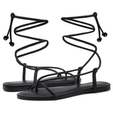 Shoe Land SL-Auday Women's Lace-Up Flat Sandals, Open Toe Tie-Up Ankle Wrap Slingback Crisscross Strappy Casual Sandals for Summer, Beach, and Daily Wear