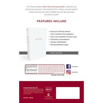 NKJV, Gift and Award Bible, Leather-Look, White, Red Letter, Comfort Print: Holy Bible, New King James Version