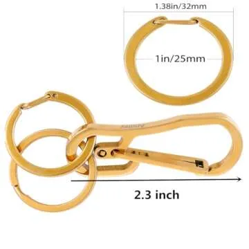 Alsmiley Stainless Steel Carabiner Clip Retractable Ring Set Keychain Quick Release Hooks for Men Women Gold