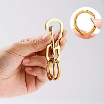Alsmiley Stainless Steel Carabiner Clip Retractable Ring Set Keychain Quick Release Hooks for Men Women Gold