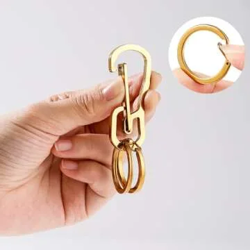 Alsmiley Stainless Steel Carabiner Clip Retractable Ring Set Keychain Quick Release Hooks for Men Women Gold