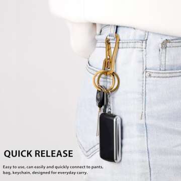 Alsmiley Stainless Steel Carabiner Clip Retractable Ring Set Keychain Quick Release Hooks for Men Women Gold