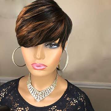 PangDongLai Pixie Cut Wigs for Black Women - Human Hair with Bangs