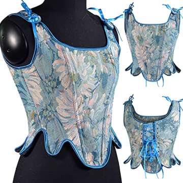 Womens Sexy Bustier Corset Y2K Eyelet Lace-up Floral Print Push Up Crop Top Vintage Tank Party Clubw...