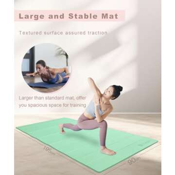 RYTMAT Yoga Mat 10mm Thick Folding Exercise Mat 76.7"x 35.4" Large Workout Mat for Home Gym, Foldable TPE Yoga Mats for Travel, Non Slip Fitness Mat for Women Men Floor Exercise - Mint Green