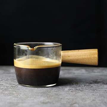 FENINCAFE Thickened Glass with Wooden Handle Espresso Cup Mini Milk Cup Espresso Cup (100ML)