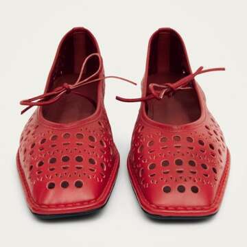 VorisVina Lace Up Square Toe Ballet Flats for Women