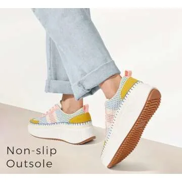 LUCKY STEP Women's Running Shoes Knit Non Slip Walking Trainers Casual Breathable Lightweight Sports Sneakers(Pink/Yellow Multi Knit,8.5B(M) US)