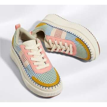 LUCKY STEP Women's Running Shoes Knit Non Slip Walking Trainers Casual Breathable Lightweight Sports Sneakers(Pink/Yellow Multi Knit,8.5B(M) US)