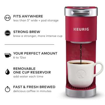 Keurig K-Mini Plus Single Serve K-Cup Pod Coffee Maker, with 6 to 12oz Brew Size, Stores up to 9 K-C...