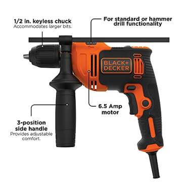 BLACK+DECKER 6.5-Amp Hammer Drill, 1/2-Inch (BEHD201)