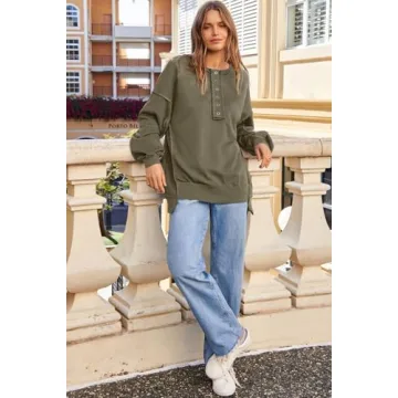AlvaQ Women’s Trendy Oversized Henley Sweatshirt