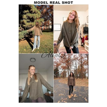 AlvaQ Women’s Trendy Oversized Henley Sweatshirt