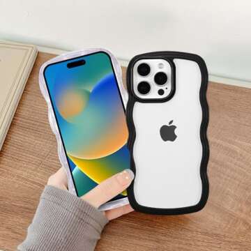 QLTYPRI Compatible with iPhone 16 Pro Case, Cute Curly Wave Frame Clear Case for Girls Women, Transp...