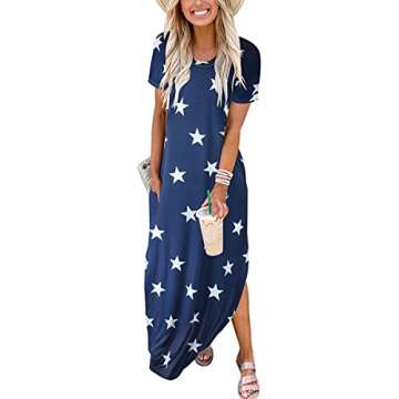 ANRABESS Women's Summer Casual Loose Short Sleeve Long T Shirt Dress Split Maxi Beach Sundress Trave...