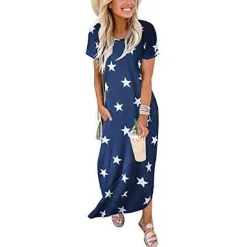 ANRABESS Women's Summer Casual Loose Short Sleeve Long T Shirt Dress Split Maxi Beach Sundress Travel Vacation Outfits Floral Print Small