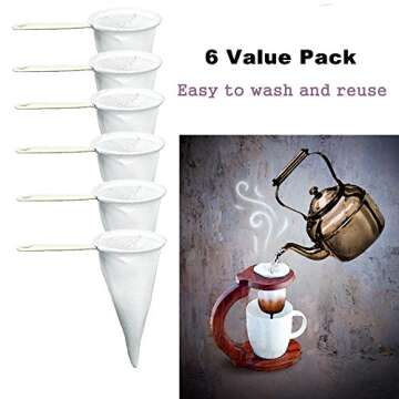 Buy 6 Pack Reusable Colador Cafe Cloth Coffee Tea Strainers, Perfect for All!