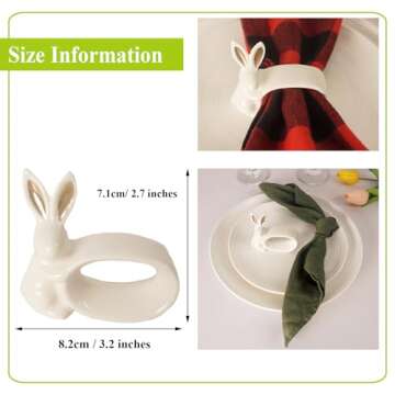 Easter Bunny Porcelain Napkin Rings Set of 6 for Spring Decor