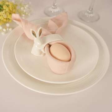 Easter Bunny Porcelain Napkin Rings Set of 6 for Spring Decor