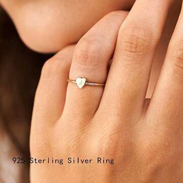 Memorjew 925 Sterling Silver Rings for Girls Women, Dainty Initial Heart Ring Stacking Ring for Wome...