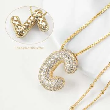 UHIBROS Bubble Letter Necklace, Gold Balloon Initial Necklaces for Women, Cubic Zirconia Dainty Charm Alphabet Pendant, 18K Gold Plated Custom Name Choker, Trendy Puffy Personalized Jewelry